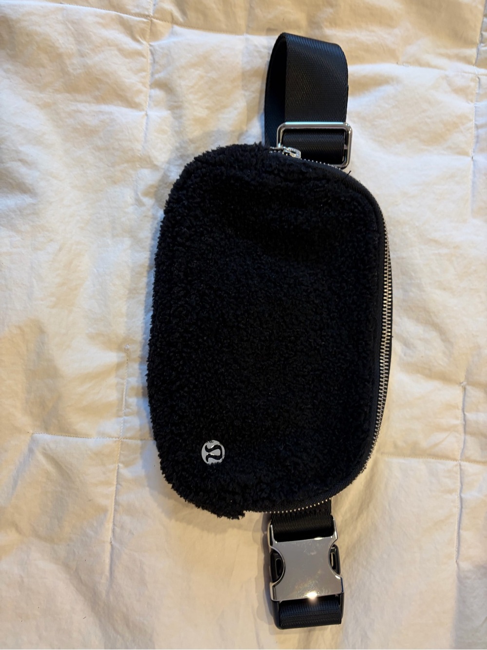 lululemon athletica Black Sherpa Belt Bag with Silver Buckle